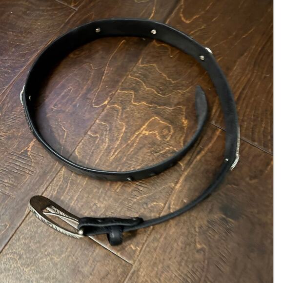 Tony Lama Mens Black Leather Western Buckle Belt Engraved Adjustable Sz 34 main image 6